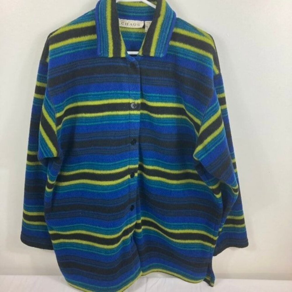 Womens Vintage Chaus Sport Fleece Shacket Blue Green Black L‎